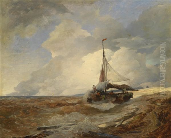 Fischerboot In Seenot Oil Painting by Andreas Achenbach