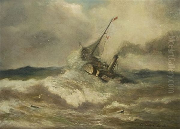 Dampfschiff Oil Painting by Andreas Achenbach