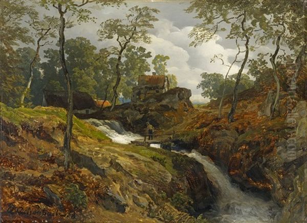 Landscape With Torrent Oil Painting by Andreas Achenbach