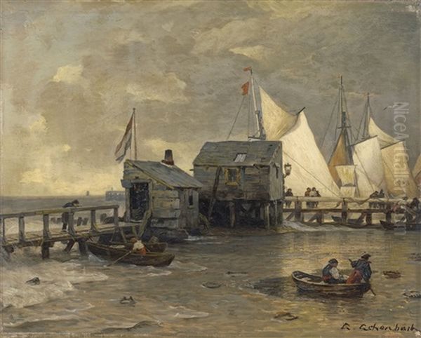 Landing Stage With Sailing Ships Oil Painting by Andreas Achenbach