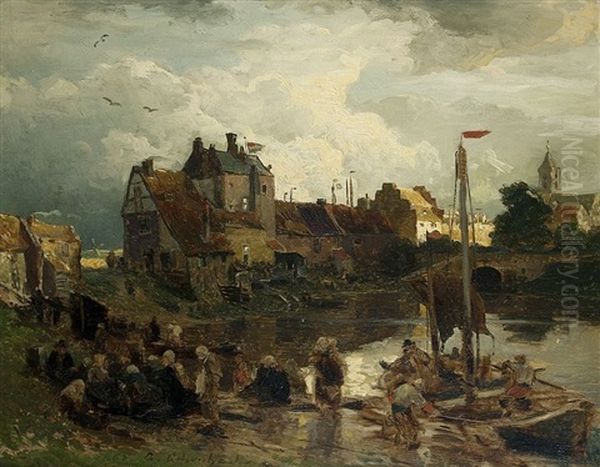 Im Hafen Von Ostende Oil Painting by Andreas Achenbach