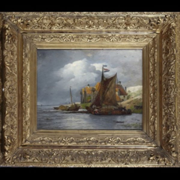 Hollandskt Kustlandskap Oil Painting by Andreas Achenbach