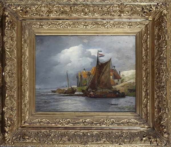 Hollandskt Kustlandskap Oil Painting by Andreas Achenbach