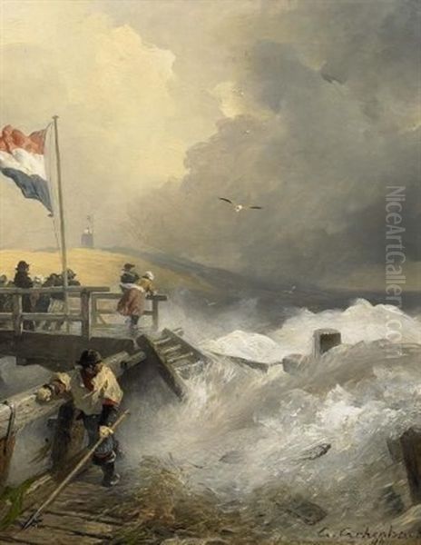 Sturm An Der Hollandischen Kuste Oil Painting by Andreas Achenbach