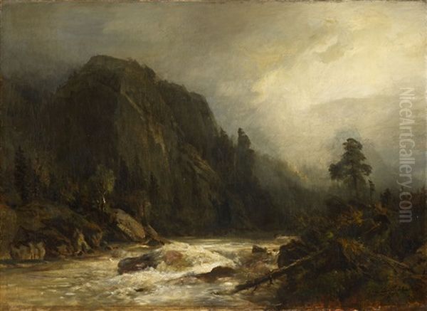 Mountain Landscape With Torrent Oil Painting by Andreas Achenbach