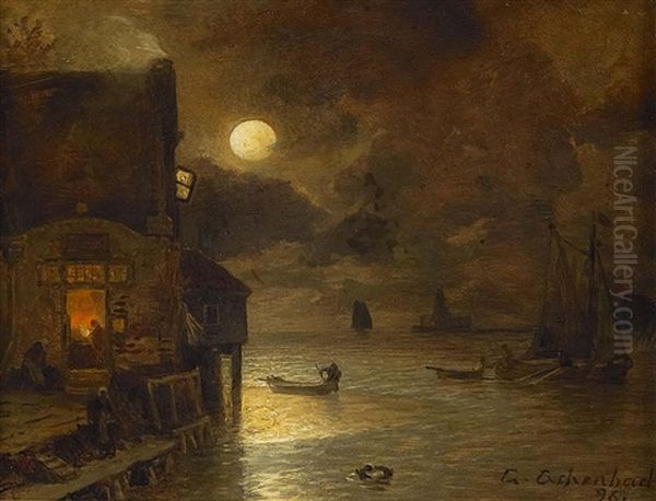 Vollmondnacht Am Kai Oil Painting by Andreas Achenbach