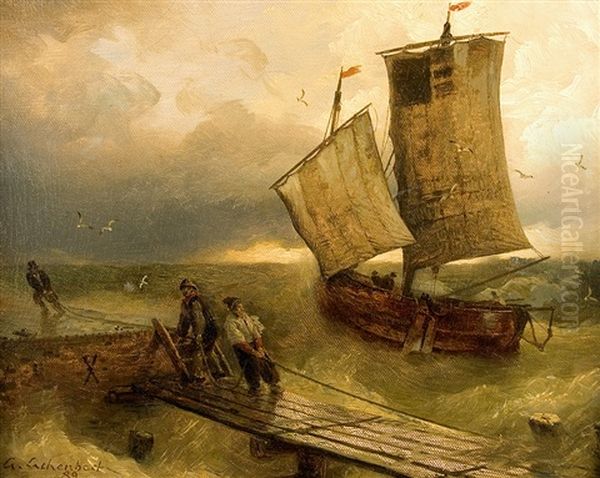 At The Pier Oil Painting by Andreas Achenbach