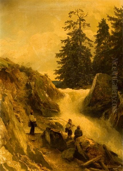 Am Wasserfall Oil Painting by Andreas Achenbach