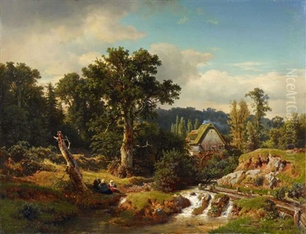 Landschaft Mit Wassermuhle Oil Painting by Andreas Achenbach