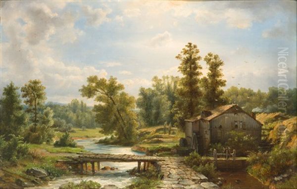 Landschaft Mit Wassermuhle Oil Painting by Andreas Achenbach