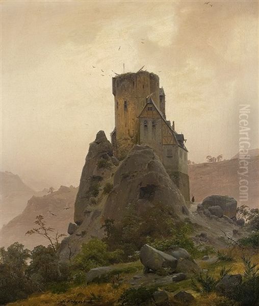 Romantic Castle Ruin Oil Painting by Andreas Achenbach