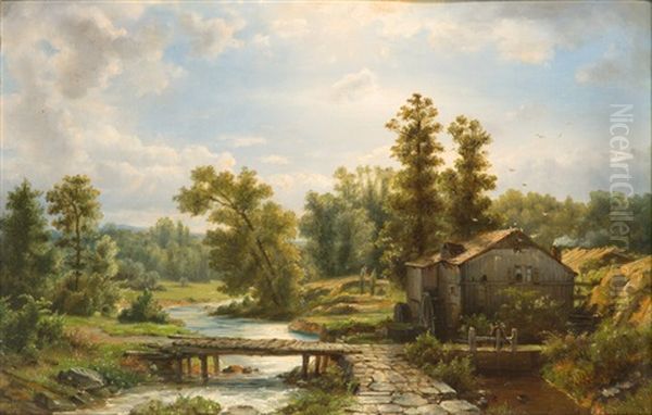 Landschaft Mit Wassermuhle Oil Painting by Andreas Achenbach