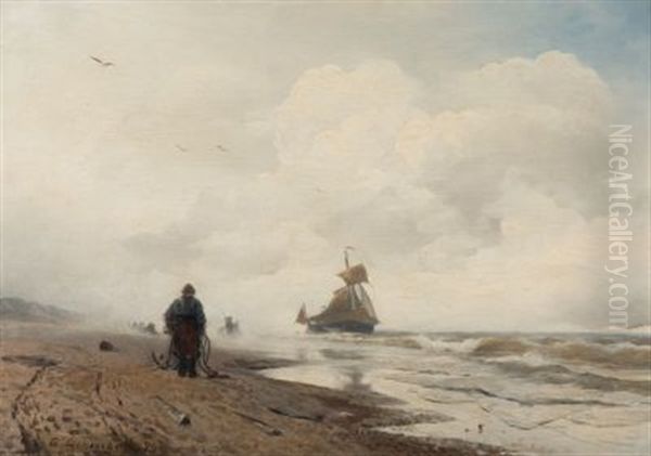 Ein Seemann Mit Anker Am Nordseestrand Oil Painting by Andreas Achenbach