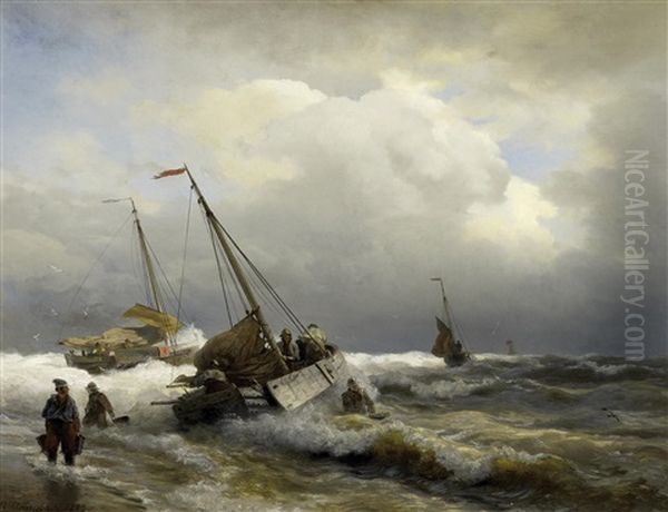 Kustenfischer Bei Sturmischer See Oil Painting by Andreas Achenbach