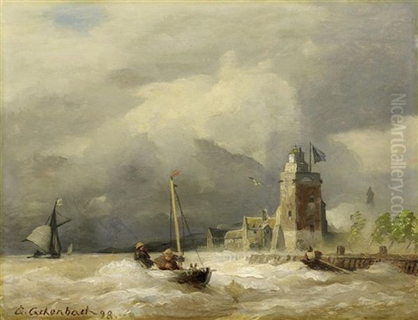 Sturmische See An Der Hollandischen Kuste Oil Painting by Andreas Achenbach