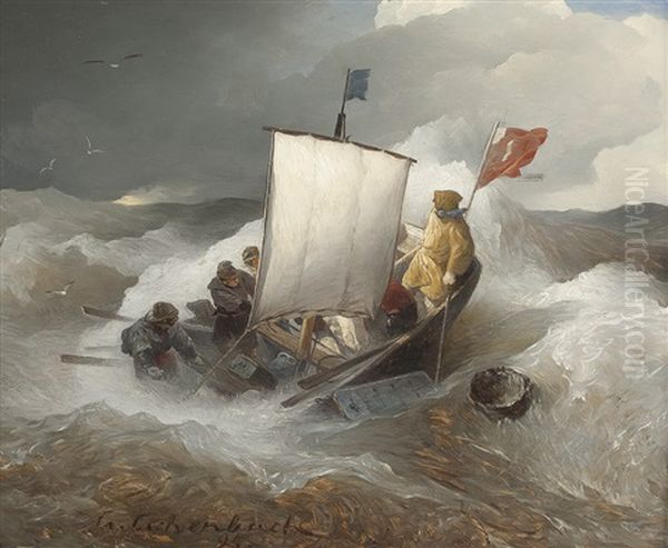 Seegelboot Auf Sturmischer See Oil Painting by Andreas Achenbach