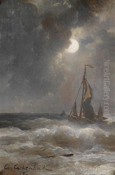 Fischer Bei Mondschein Oil Painting by Andreas Achenbach