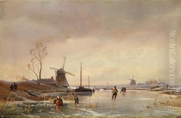 Eisvergugen Auf Einem Hollandischen Kanal by Andreas Achenbach