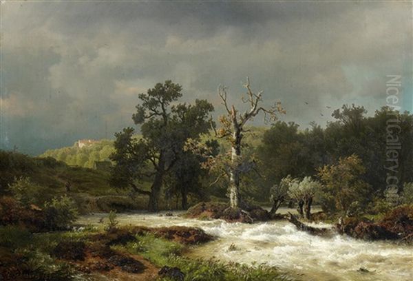 Flusslauf In Hessen Oil Painting by Andreas Achenbach