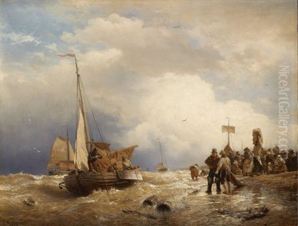 Ruckkehr Der Fischerboote Auf Sturmischer See Oil Painting by Andreas Achenbach