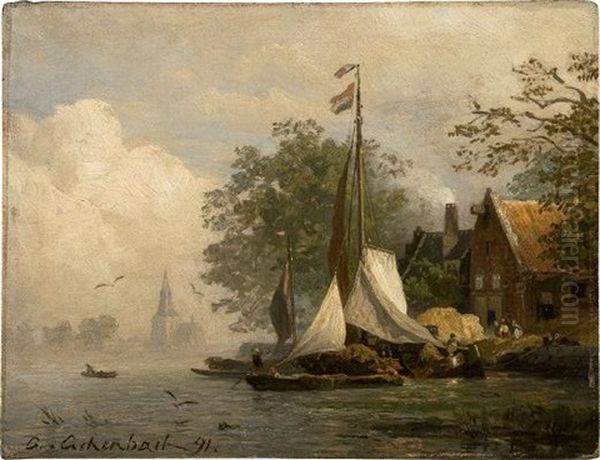 Beladene Boote Oil Painting by Andreas Achenbach