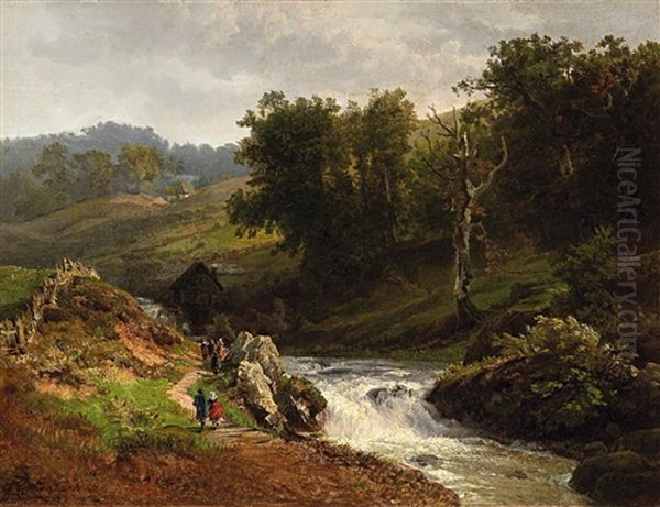 Muhlental Im Harz Oil Painting by Andreas Achenbach