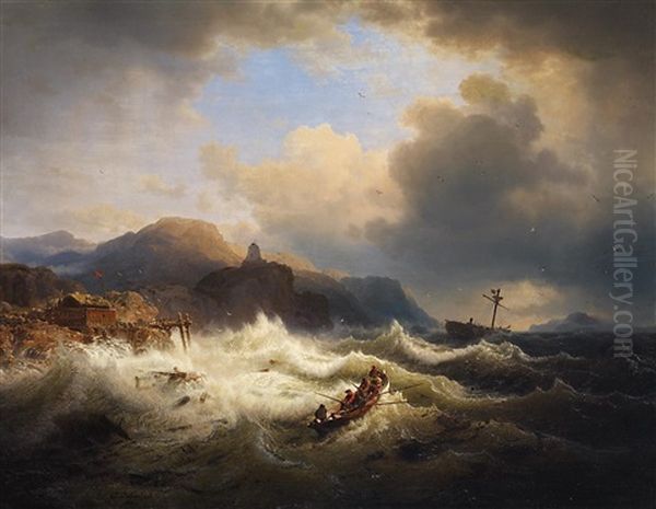 In Sturmischer See Oil Painting by Andreas Achenbach