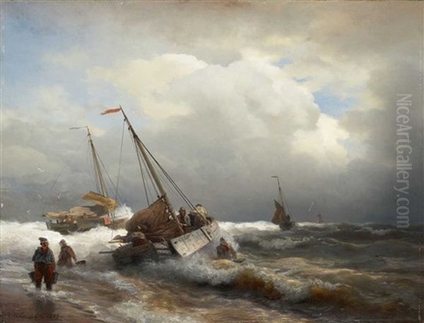 Marine (fischerboote Im Sturm) Oil Painting by Andreas Achenbach