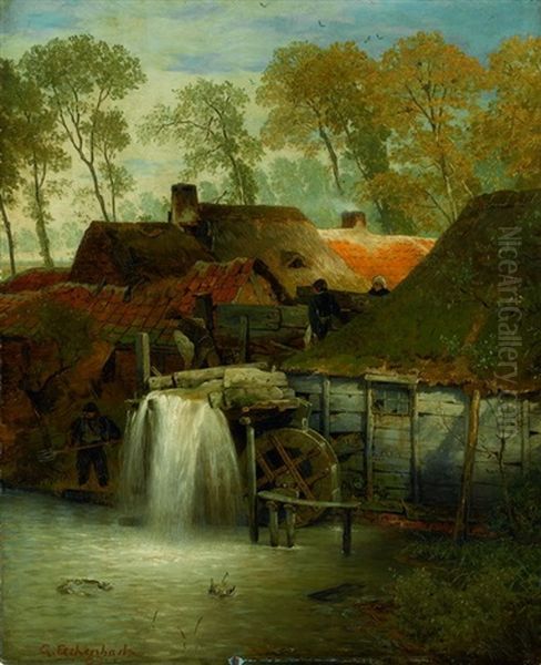 Wassermuhle Mit Personenstaffage Oil Painting by Andreas Achenbach