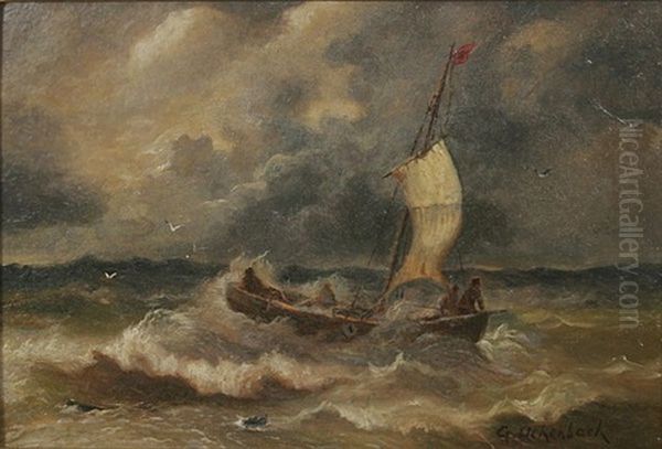 Fischerboot In Sturmischer See Oil Painting by Andreas Achenbach