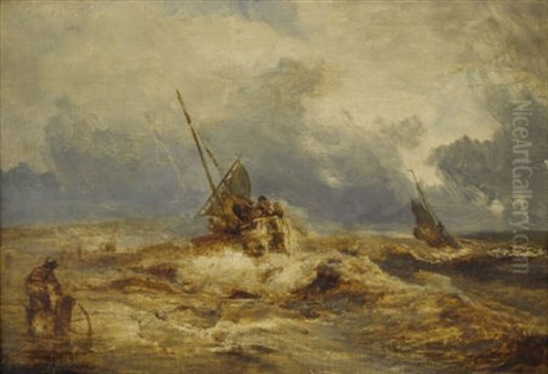 Fishing Boats Coming Ashore Oil Painting by Andreas Achenbach