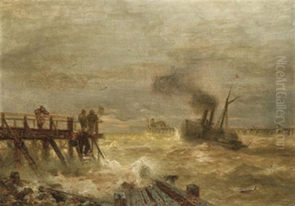 Am Pier Oil Painting by Andreas Achenbach