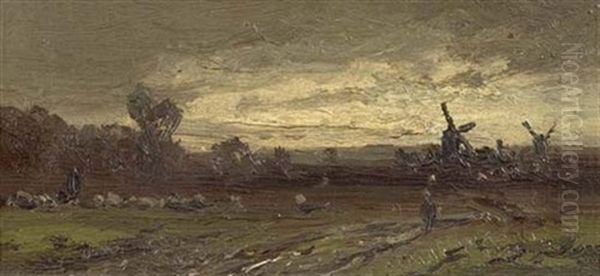 Windmuhlen Oil Painting by Andreas Achenbach