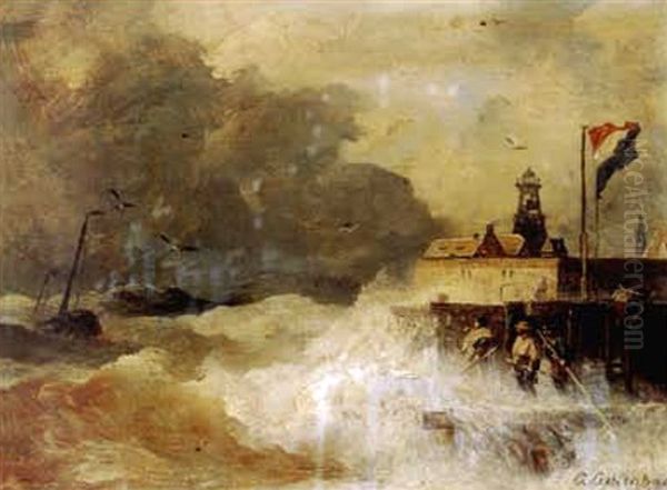 Sturm And Der Kuste Oil Painting by Andreas Achenbach