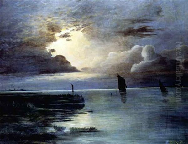 Sonnenuntergang Am Meer Mit Aufziehendem Gewitter Oil Painting by Andreas Achenbach