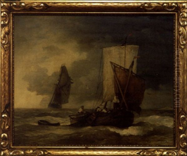 Fishing Boat Coming Into Shore Oil Painting by Andreas Achenbach