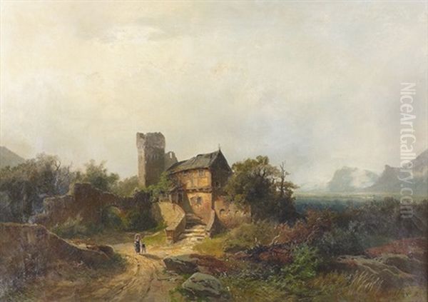 Ruinenlandschaft Mit Gehoft Oil Painting by Andreas Achenbach