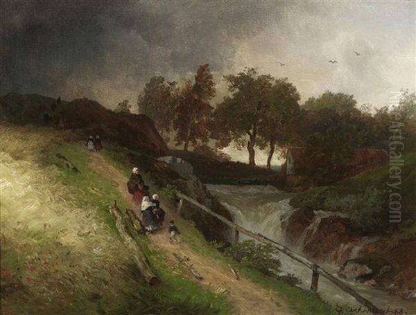 Westfalische Muhle Nahe Capenberg Oil Painting by Andreas Achenbach