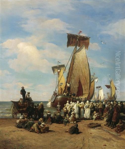 Abfahrt Der Heringsflotte Bei Scheveningen Oil Painting by Andreas Achenbach