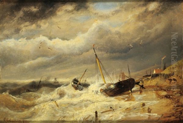 Fischerboote Am Strand by Andreas Achenbach