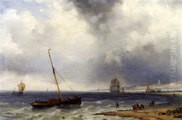 Boote Am Strand Oil Painting by Andreas Achenbach