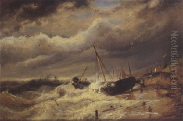 Fischerboote Am Strand Oil Painting by Andreas Achenbach