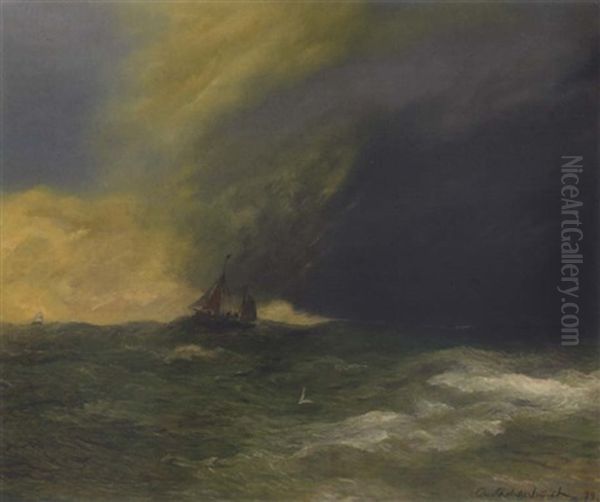 Segelschiff Auf Hoher See Bei Abziehendem Unwetter Oil Painting by Andreas Achenbach