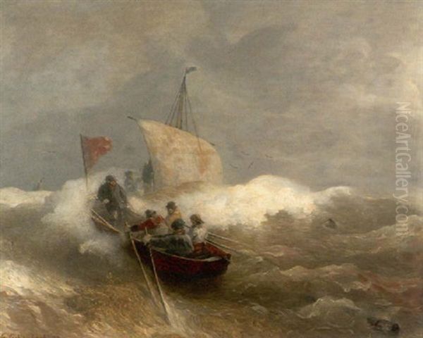 Kustenfischer Auf Sturmischer See Oil Painting by Andreas Achenbach