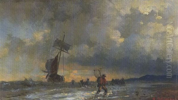 Landung Eines Fischerbootes by Andreas Achenbach