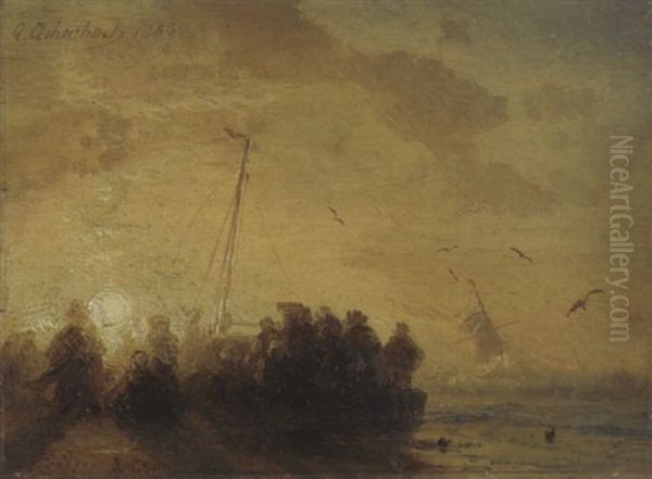 Anlegendes Fischerboot Oil Painting by Andreas Achenbach