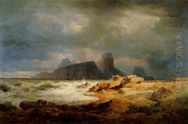 Seesturm An Der Norwegischen Kuste Oil Painting by Andreas Achenbach