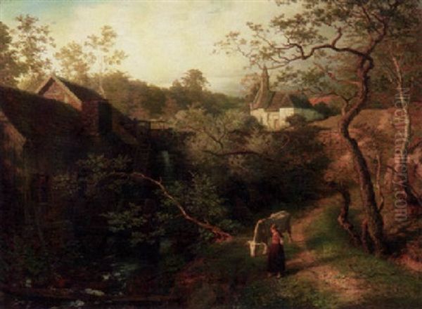 Wassermuhle Im Bergischen Oil Painting by Andreas Achenbach