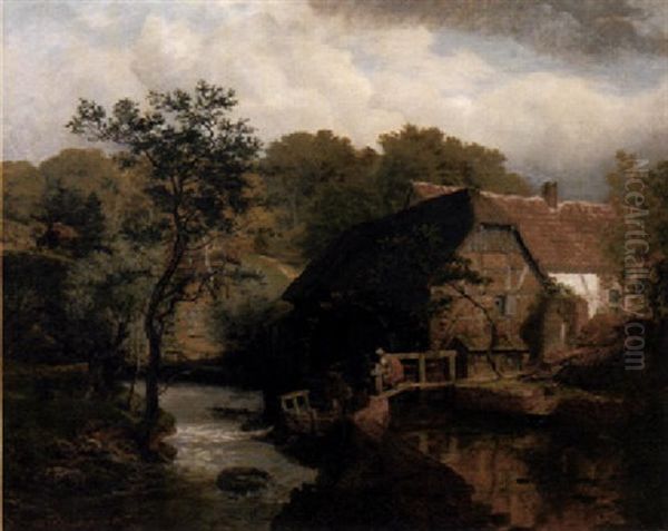 Alte Wassermuhle In Westfahlen Oil Painting by Andreas Achenbach