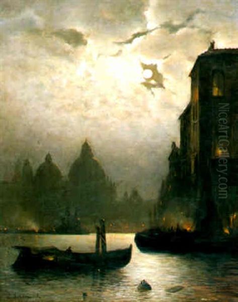 Venedig Bei Mondschein Oil Painting by Andreas Achenbach